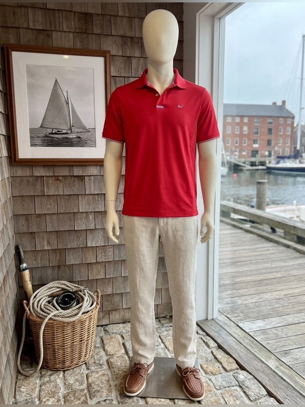 Vineyard Vines Red Men's Performance Polo with American Flag Whale Logo size M